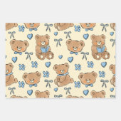 Cute Hand-drawn Brown Teddy Bears Seamless Pattern ラッピングペーパーシート (正面2)