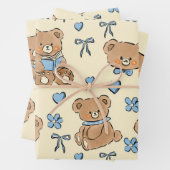 Cute Hand-drawn Brown Teddy Bears Seamless Pattern ラッピングペーパーシート (インサイチュ)