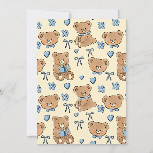 Cute Hand-drawn Brown Teddy Bears Seamless Pattern 招待状 (正面)
