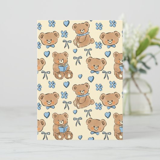 Cute Hand-drawn Brown Teddy Bears Seamless Pattern 招待状 (スタンド正面)