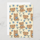 Cute Hand-drawn Brown Teddy Bears Seamless Pattern 招待状 (正面/裏面)