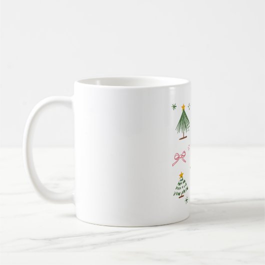 Cute Hand Drawn Christmas Trees and Bows Pattern コーヒーマグカップ (左)