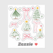 Cute Hand Drawn Christmas Trees and Bows Pattern シール (シート)