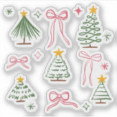 Cute Hand Drawn Christmas Trees and Bows Pattern シール (正面)
