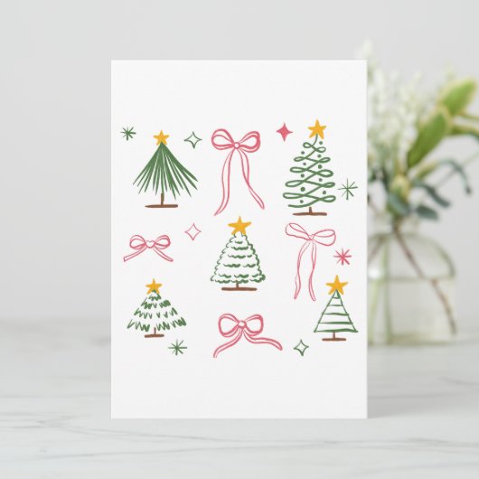 Cute Hand Drawn Christmas Trees and Bows Pattern 招待状 (スタンド正面)