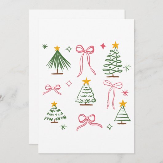 Cute Hand Drawn Christmas Trees and Bows Pattern 招待状 (正面/裏面)