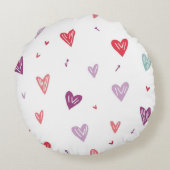 Cute Hand-Drawn Colorful Hearts Round Pillow ラウンドクッション (裏面)