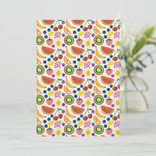 Cute Hand-drawn Doodle Fruits Seamless Pattern 招待状 (スタンド正面)