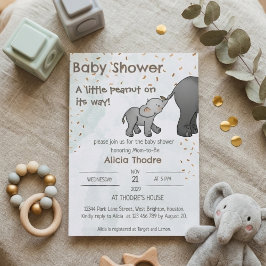 Cute Hand Drawn Elephant Little Peanut Baby Shower 招待状