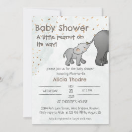 Cute Hand Drawn Elephant Little Peanut Baby Shower 招待状
