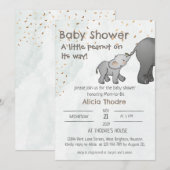 Cute Hand Drawn Elephant Little Peanut Baby Shower 招待状 (正面/裏面)