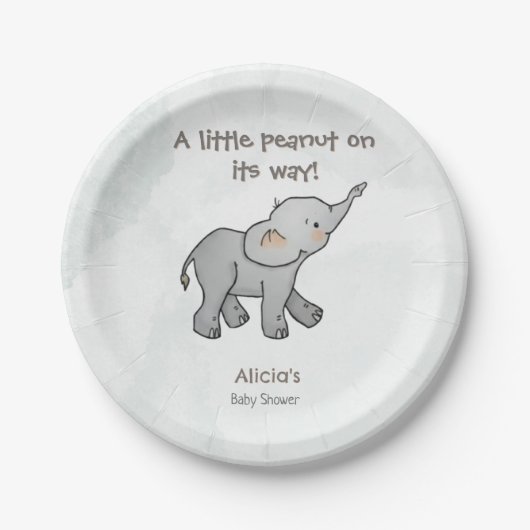  Cute Hand Drawn Elephant Little Peanut BabyShower ペーパープレート (正面)