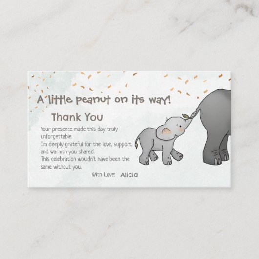 Cute Hand Drawn Elephant Little Peanut Thank You エンクロージャーカード (正面)