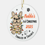 Cute Hand Drawn French Bulldog's First Christmas セラミックオーナメント (左)