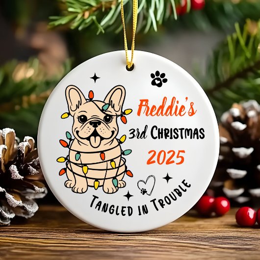 Cute Hand Drawn French Bulldog's First Christmas セラミックオーナメント