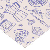 Cute Hand Drawn Italian Food and Flowers ショートテーブルランナー (コーナー)