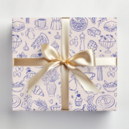 Cute Hand Drawn Italian Food and Flowers Kitchen ラッピングペーパー