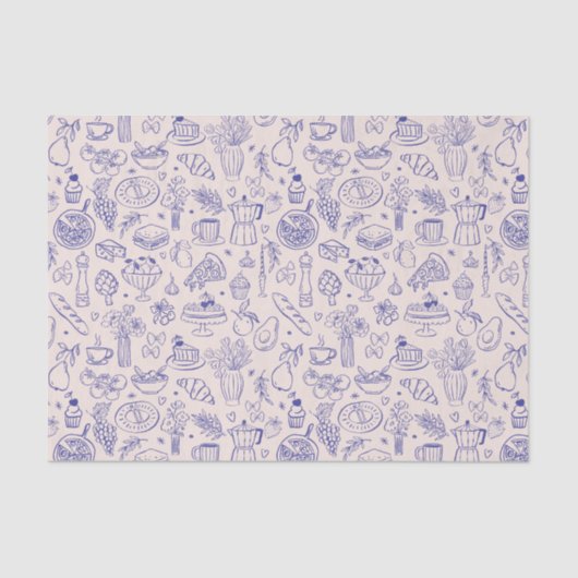 Cute Hand Drawn Italian Food and Flowers Kitchen 薄葉紙 (正面)