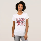 Cute Hand Drawn LOVE Typography with Hearts – Pink Tシャツ (正面フル)