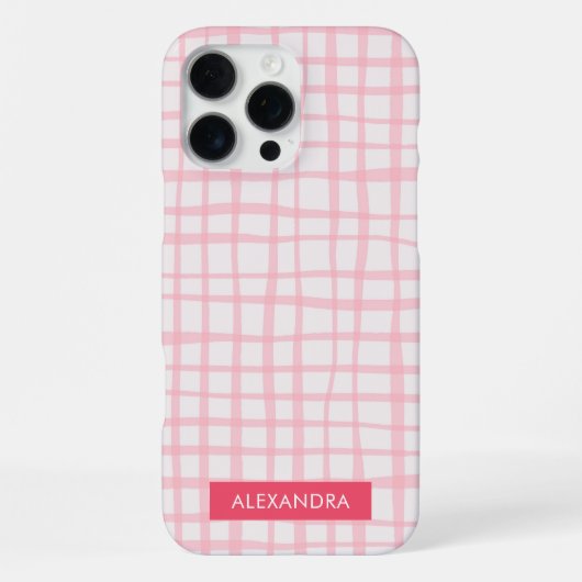 Cute Hand-Drawn Modern Pink Grid iPhoneケース (裏面)