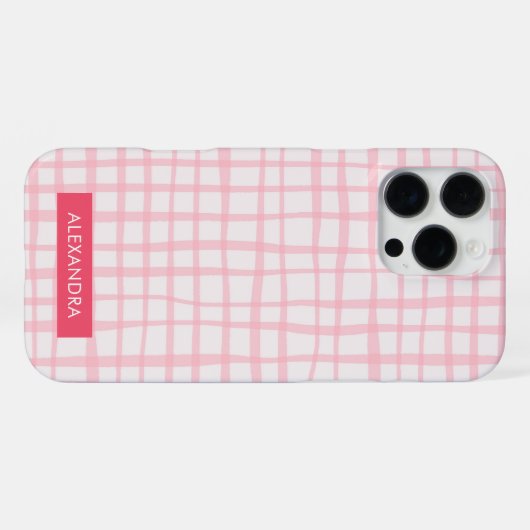 Cute Hand-Drawn Modern Pink Grid iPhoneケース (裏面横)