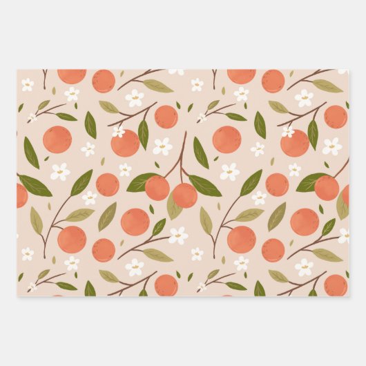 Cute Hand-drawn Orange Blossom Seamless Pattern ラッピングペーパーシート (正面)