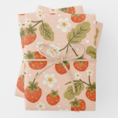 Cute Hand-drawn Red Strawberry Seamless Pattern ラッピングペーパーシート (インサイチュ)