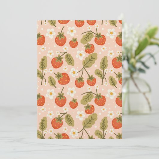 Cute Hand-drawn Red Strawberry Seamless Pattern 招待状 (スタンド正面)