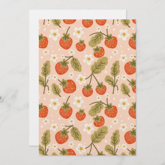 Cute Hand-drawn Red Strawberry Seamless Pattern 招待状 (正面/裏面)