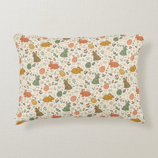 Cute Hand Drawn Spring Bunnies Accent Pillow アクセントクッション (正面)