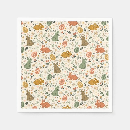 Cute Hand Drawn Spring Bunnies Napkins スタンダードカクテルナプキン (正面)