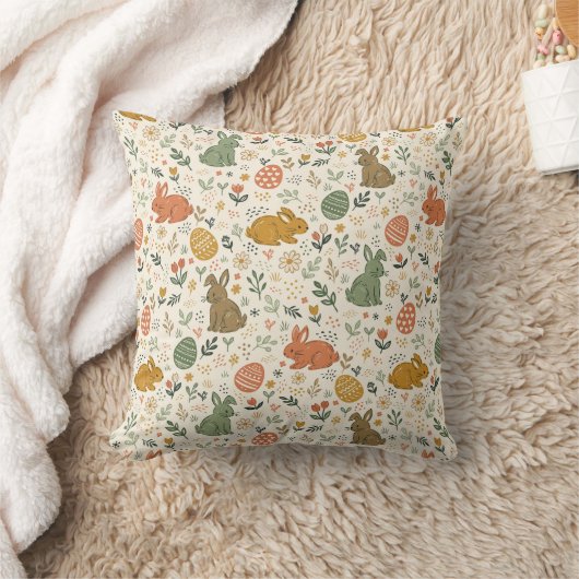 Cute Hand Drawn Spring Bunnies Throw Pillow クッション (ブランケット)