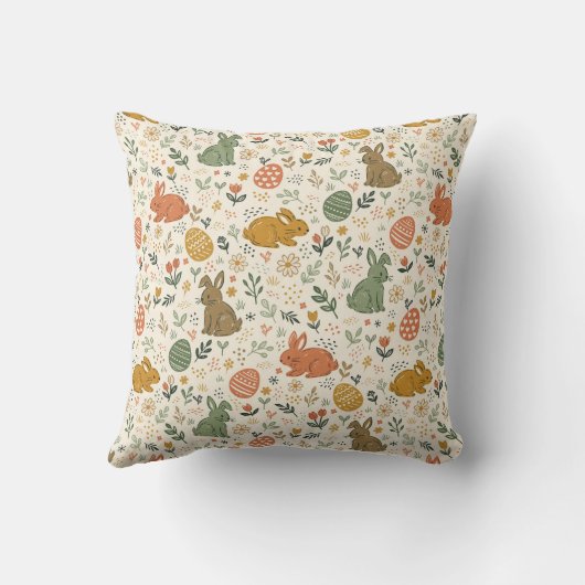 Cute Hand Drawn Spring Bunnies Throw Pillow クッション (裏面)