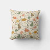 Cute Hand Drawn Spring Bunnies Throw Pillow クッション (正面)