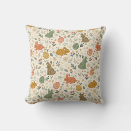 Cute Hand Drawn Spring Bunnies Throw Pillow クッション