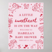 Cute Hand Drawn Valentine Baby Shower Welcome Sign ポスター (正面)