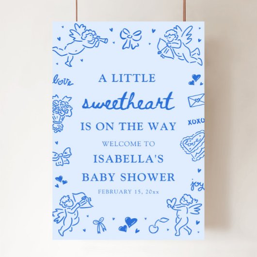 Cute Hand Drawn Valentine Baby Shower Welcome Sign ポスター
