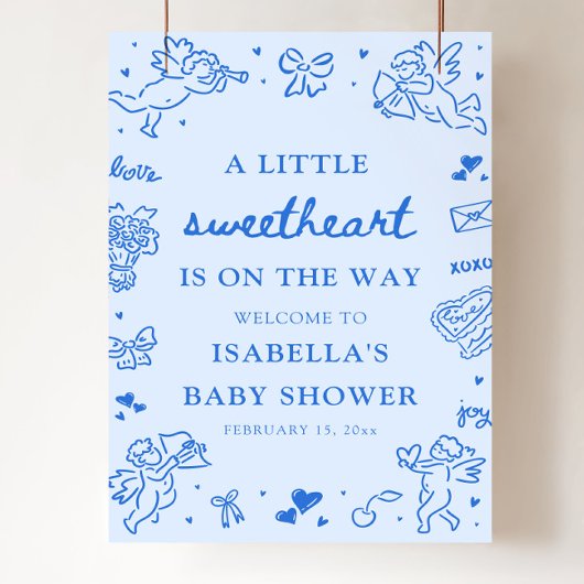 Cute Hand Drawn Valentine Baby Shower Welcome Sign ポスター