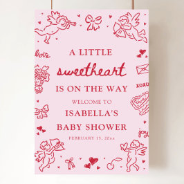 Cute Hand Drawn Valentine Baby Shower Welcome Sign ポスター
