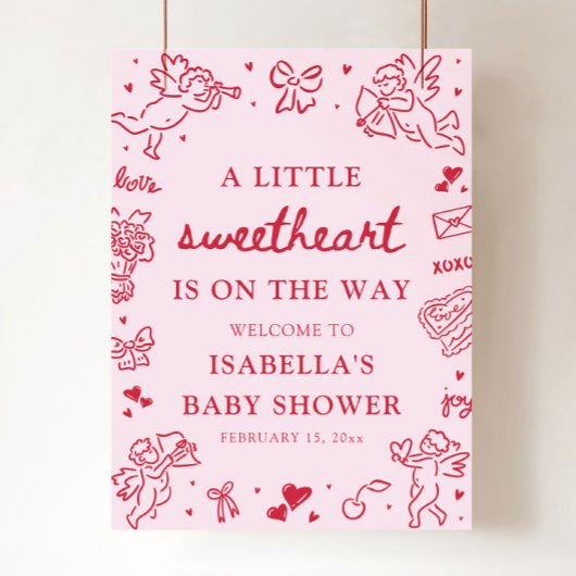 Cute Hand Drawn Valentine Baby Shower Welcome Sign ポスター