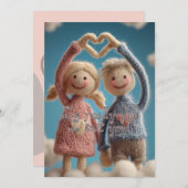 Cute Hand-knit Couple Yarn Dolls Valentine's  シーズンカード (正面/裏面)