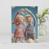 Cute Hand-knit Couple Yarn Dolls Valentine's シーズンカード (スタンド正面)