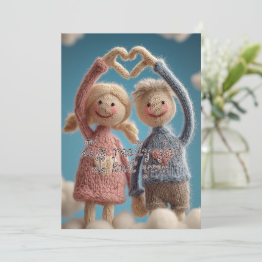 Cute Hand-knit Couple Yarn Dolls Valentine's  シーズンカード (スタンド正面)