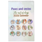 Cute Hand-Painted Dogs Art Wall Calendar カレンダー (カバー)