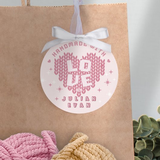 Cute Handmade With Love Crochet Yarn Blush Pink ラウンドシール