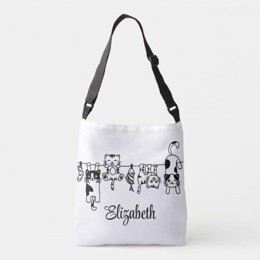 Cute Hanging Kittens Custom Name クロスボディバッグ (裏面)