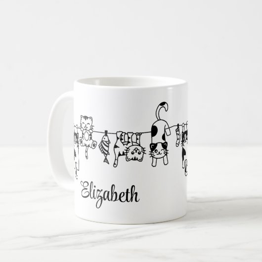 Cute Hanging Kittens Custom Name コーヒーマグカップ (正面左)