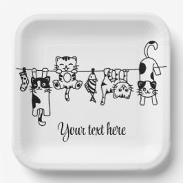 Cute Hanging Kittens Custom Text/Name ペーパープレート