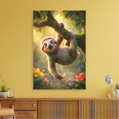 Cute Hanging Sloth 3D Cartoon Jungle Canvas Print キャンバスプリント (インサイチュ (リビング))