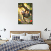 Cute Hanging Sloth 3D Cartoon Jungle Canvas Print キャンバスプリント (インサイチュ (寝室))